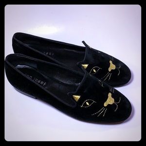 Jon Josef Kittie Gold Thread Velvet Loafers